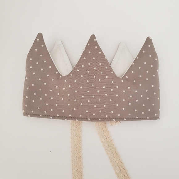 NEW Handmade Gray Polka Dot Fabric Baby Birthday Crown - Picture 6 of 8